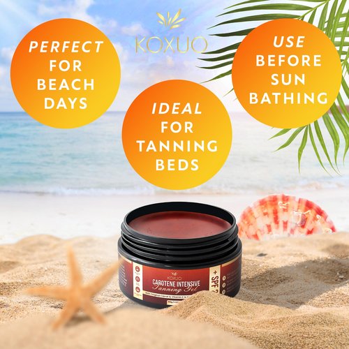 Carotene Tanning Gel for Deep Natural Tan – Tanning Accelerator with Coconut Oil, Carrot Extract & Vitamin E – Bronzing Body Moisturizer for Indoor & Outdoor Use