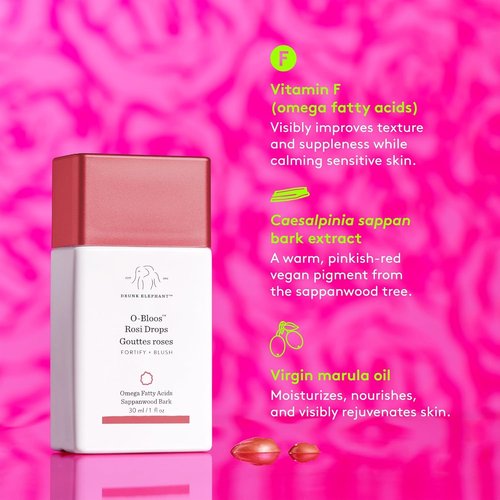 Drunk Elephant O-Bloos Rosi Drops - Peachy-Pink Serum for Radiant Skin - 30 ml/1 fl oz | Clean & Cruelty-Free