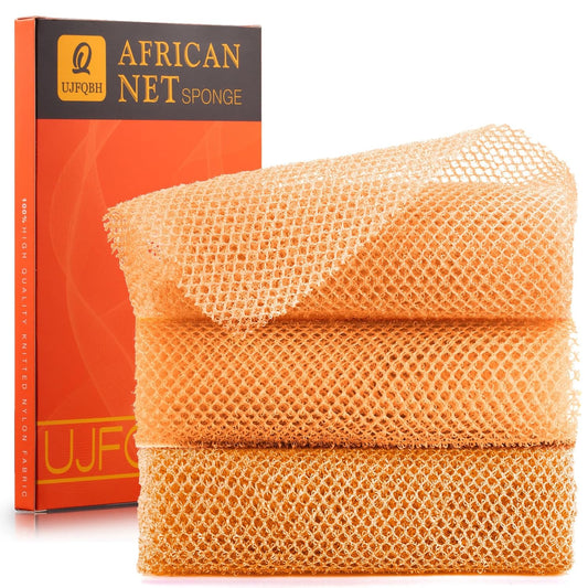 UJFQBH African Bath Sponge Set - 3 Long Exfoliating Shower Scrubbers for Smooth Skin | Yellow