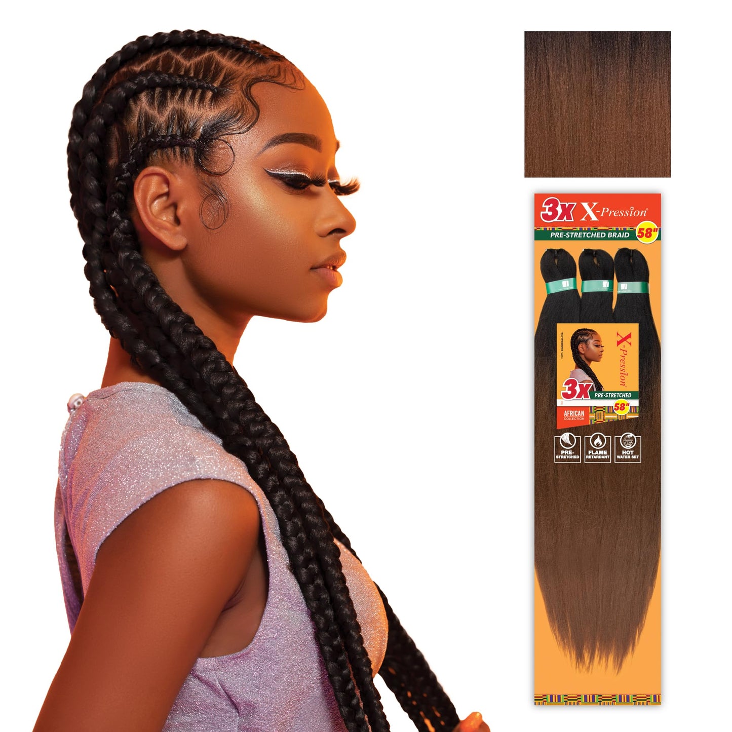 Sensationnel Xpression prestretched braiding hair - 3x xpression 58-inch flame retardant smooth yaki braid - 3x x-pression 58 inch (1 pack, T1B/30)