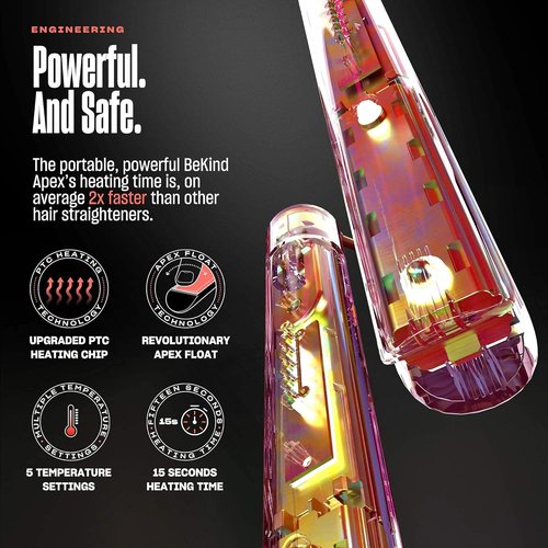 BeKind Apex 2-in-1 Hair Straightener & Curler | UltraSmooth Tech | 1" 460°F Fast Heating | Gift Set for Women (Apex Peach)