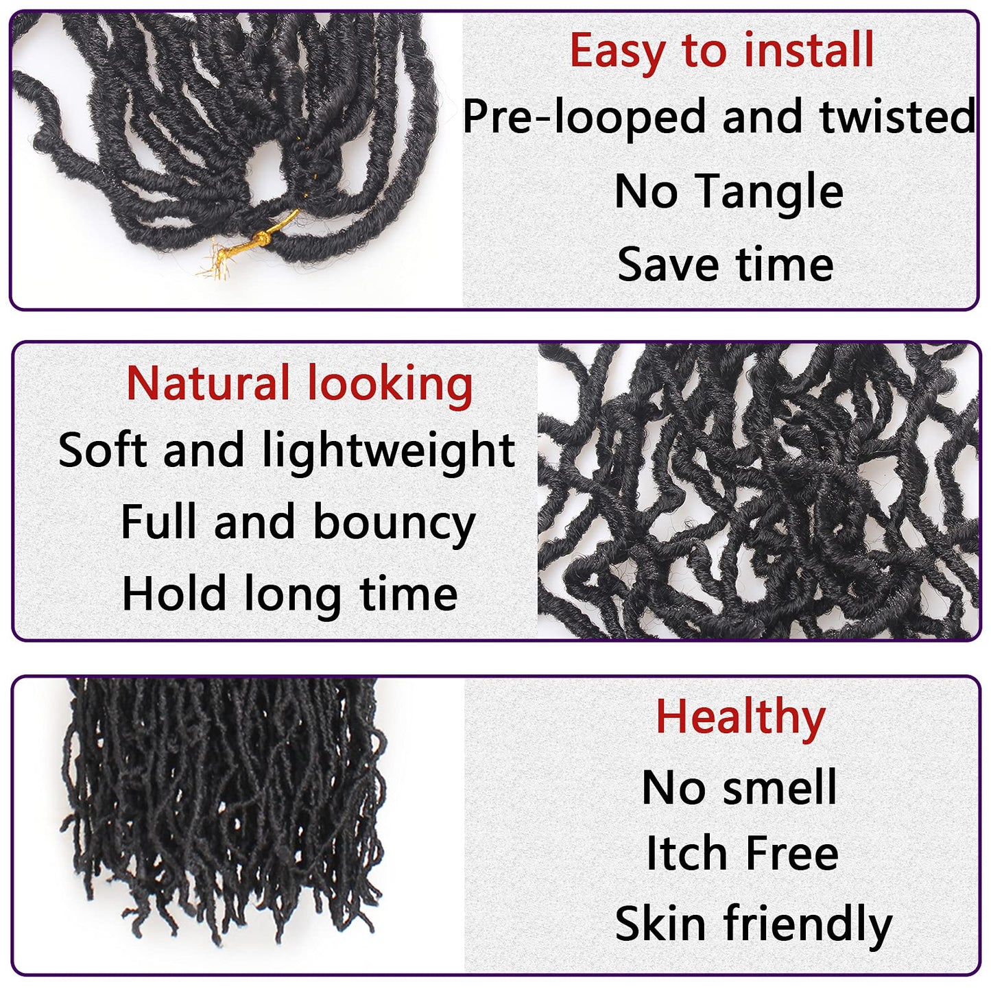 Leeven Soft Locs 36 Inch 3 Packs Black Distressed Faux Locs Crochet Braids Hair Natural Butterfly Locs Pre Looped Long Curly Wavy Goddess Locs Synthetic Hair Extensions #1B