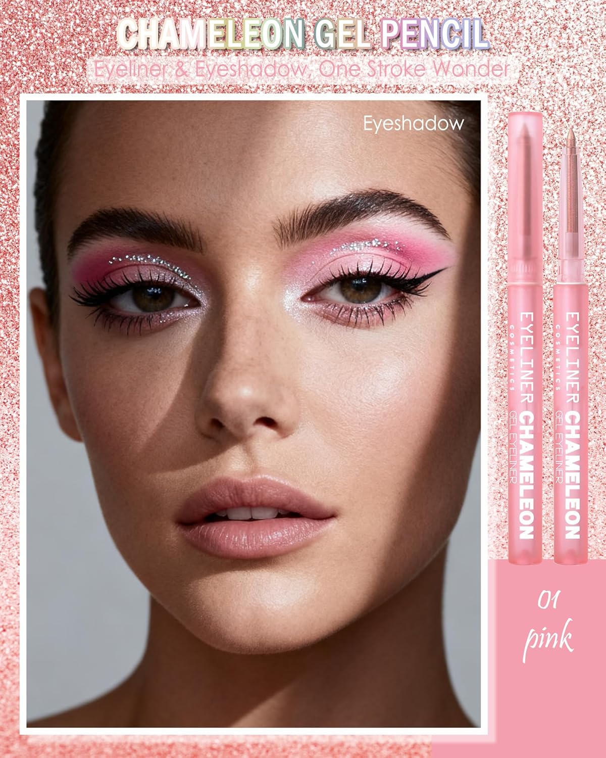 Skiennix Multichrome Gel Eyeliner - Pink Shifting Glitter, Waterproof & Long-Lasting Holographic Eye Makeup Pen