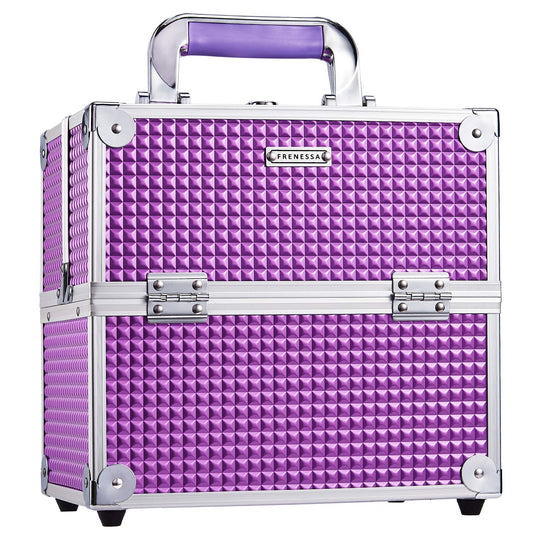 Frenessa Makeup Train Case Cosmetic Box Organizer Storage Portable 4 Trays Jewelry Storage Organizer with Lockable Dividers for Makeup Artist, Crafter, Makeup Tools Traveling Makeup Case Purple