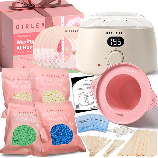 GIRLEARLE Premium Digital Waxing Kit for Women and Men, Wax Warmer Hair Removal at Home with Wax Beads & Silicone Pot, Target Different Types of Sensitive Skin Brazilian Bikini, Facial, Leg, Full body