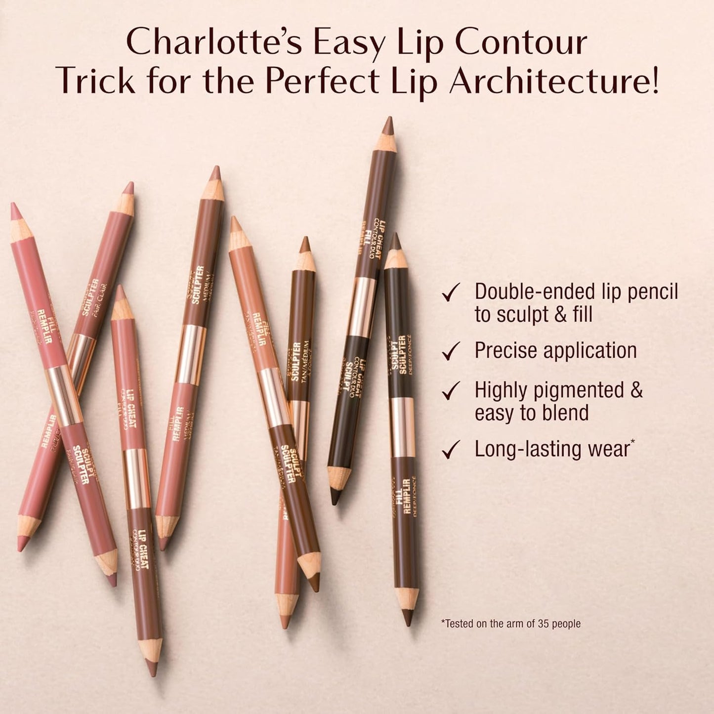 Charlotte Tilbury Lip Cheat Contour Duo - Dual-Sided Lip Liner Pencil for Sculpting & Filling - Prevents Lipstick Feathering