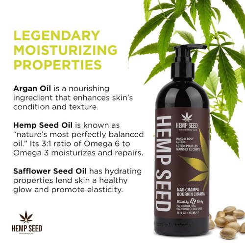 Hemp Seed Hand & Body Lotion - Soothe Dry Skin with Argan & Hemp Seed Oils - Light, Non-Greasy Formula