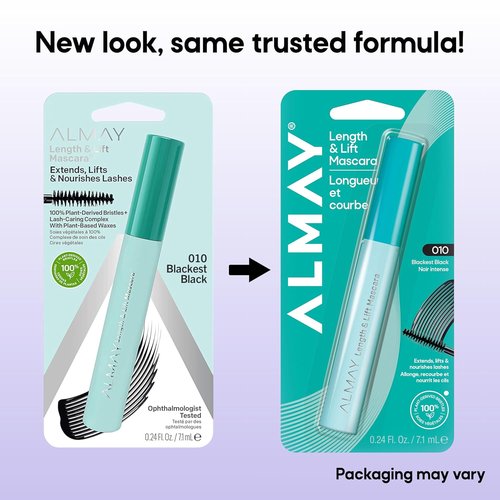 Almay Lengthening Mascara - Volume & Lift for Hypoallergenic Eye Makeup | 010 Blackest Black, 0.24 fl oz