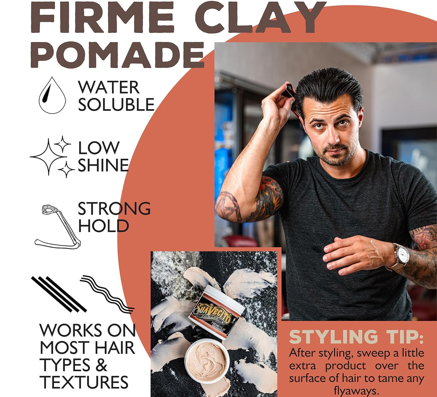 Suavecito Pomade Firme Clay for Men - Strong Hold & Low Shine Matte Finish - 4 oz Professional Hair Styling Clay