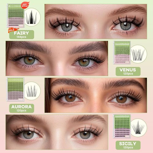 KEYYOU DIY Lash Clusters - 120 Pcs C Curl Waterproof False Eyelashes | Natural Look for Home Extensions