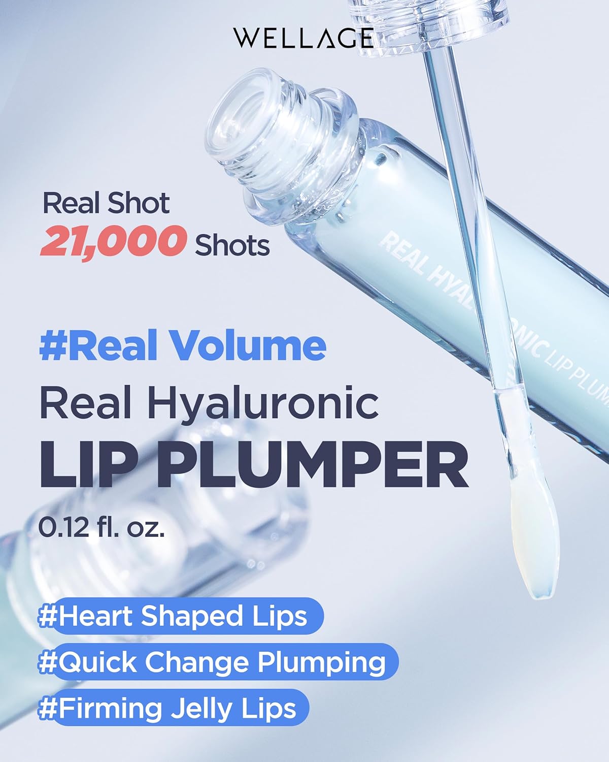 WELLAGE Real Hyaluronic Lip Plumper - High Shine Clear Gloss for Instant Volume & Hydration | 0.12 fl. oz.