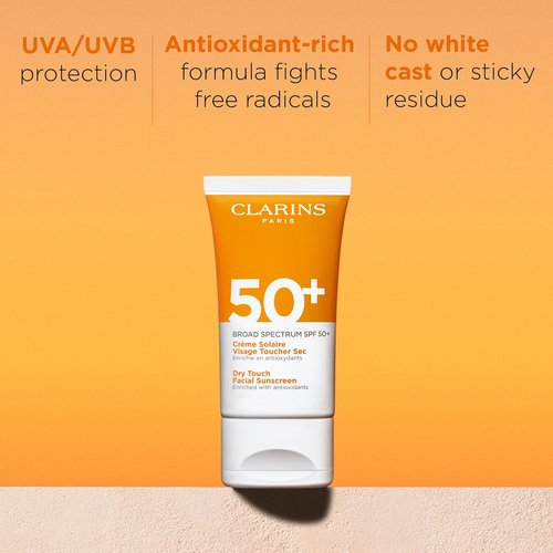 Clarins Dry Touch Face Sunscreen - Broad Spectrum SPF 50+ | Lightweight, No White Cast | 1.7 Ounces