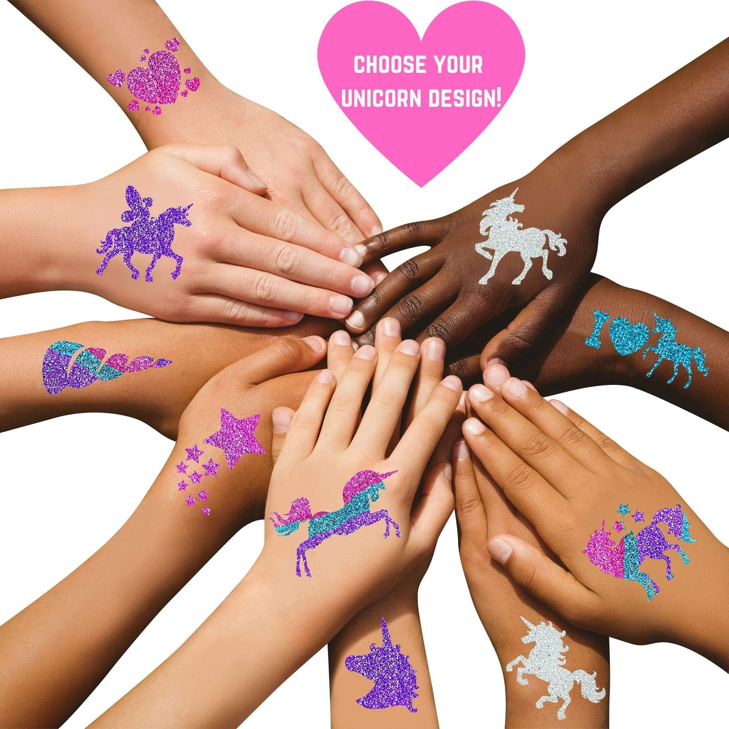 GirlZone Unicorn Glitter Tattoo Studio, Easy To Use and Skin-Safe Kids Temporary Sparkle Tattoos for Creative Playtime, Fun Party Crafts for Kids