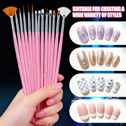 Artdone Nail Art Brushes With Nail Stands Nail Art Tool Set, Dotting Tools, Dust Brush,Striping Brushes for Long Lines, Drawing Pen For Gel Polish Design supply