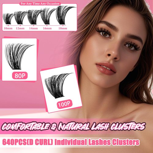 Gmagictobo Lash Extension Kit Lash Clusters Kit 640Pcs Volume Eyelash Clusters C Curl Lashes Clusters DIY Cluster Eyelash Extensions With Lash Bond and Seal Lash Tweezers