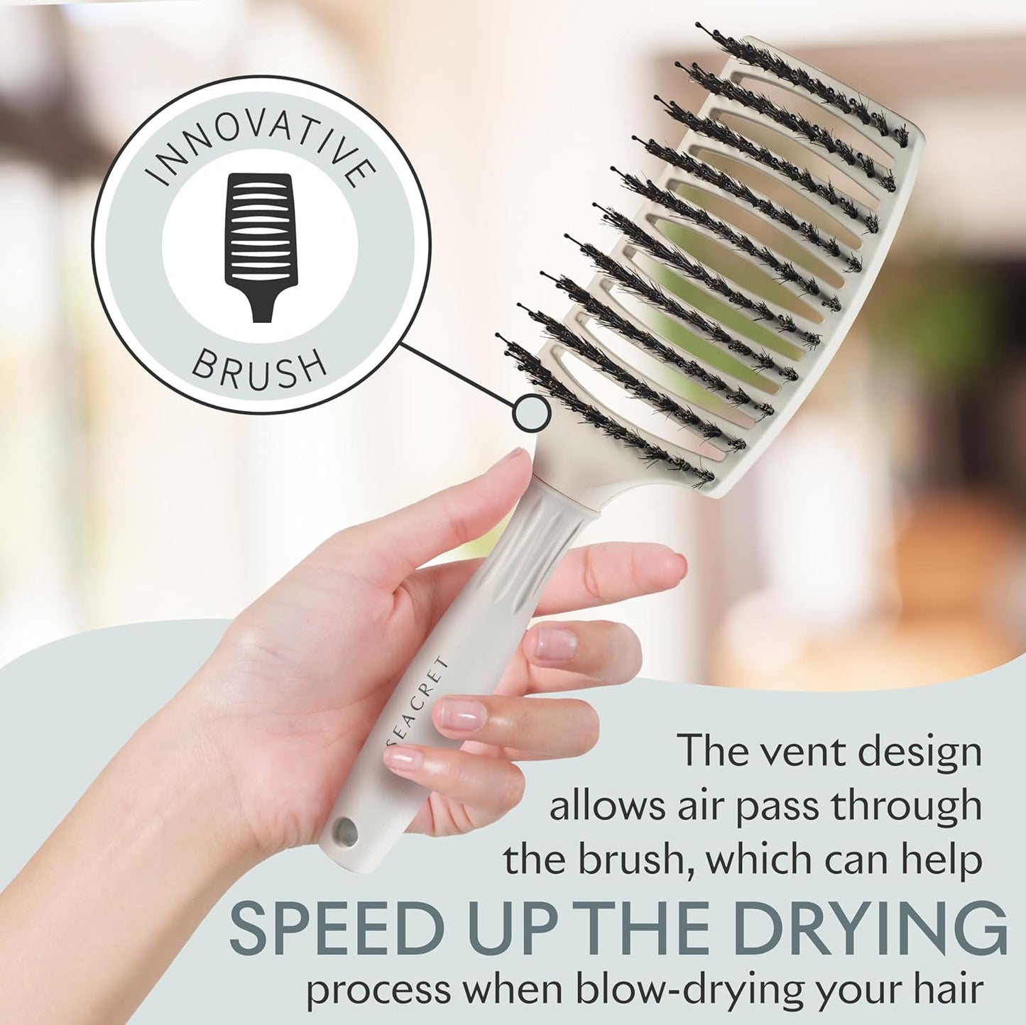 SEACRET Pro Styling Hair Brush - Ergonomic Detangling Boar Bristle Paddle for All Hair Types