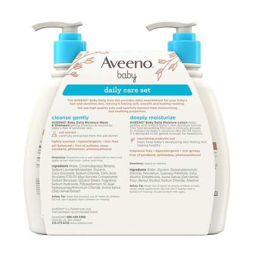 Aveeno Baby Daily Care Gift Set with Oat Extract & Prebiotic Oat, Contains Daily Moisturizing Body Lotion & Gentle 2-in-1 Baby Bath Wash & Shampoo, Hypoallergenic & Paraben-Free, Two Pack