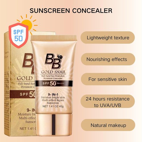 Regine Switzerland BB Cream Tinted Moisturizer - SPF 50, 9-in-1 Full Coverage, Oil-Free, Natural Color (#01) with Puff