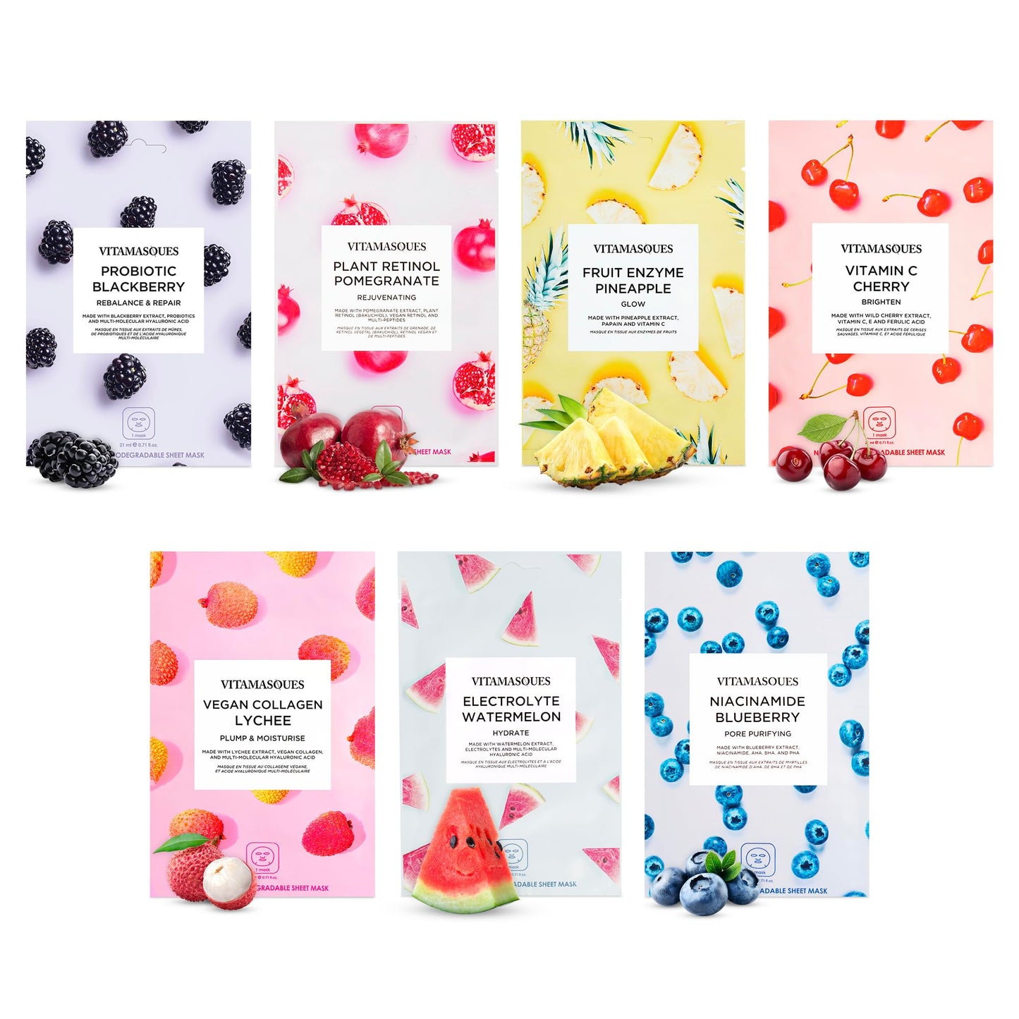 Vitamasques Probiotic Blackberry Face Sheet Mask Facial Mask Rebalances & Repairs Skin with Multi Molecular Hyaluronic Acid - Natural & Biodegradable - Mothers Day Gifts for Mom, Gift for Wife