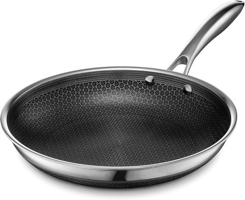 HexClad Hybrid Nonstick 10-Inch Frying Pan - Stay-Cool Handle, Dishwasher Safe & Oven Safe Up to 900°F