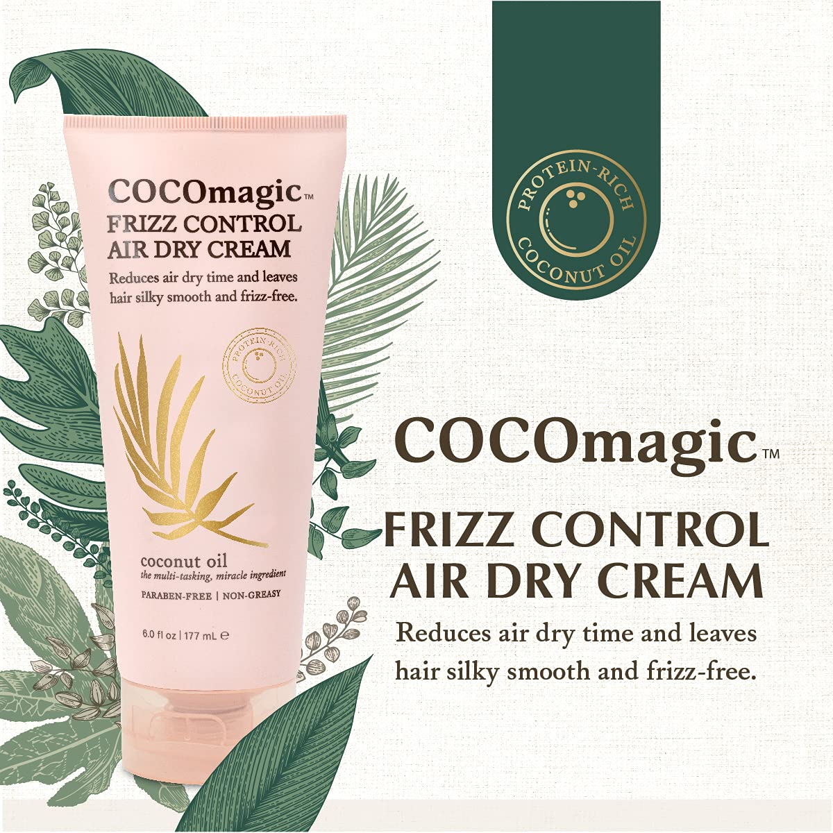 Cocomagic Frizz Control Air Dry Cream - Anti-Frizz Styling Cream for Smooth, Manageable Hair | Paraben Free (6 oz)