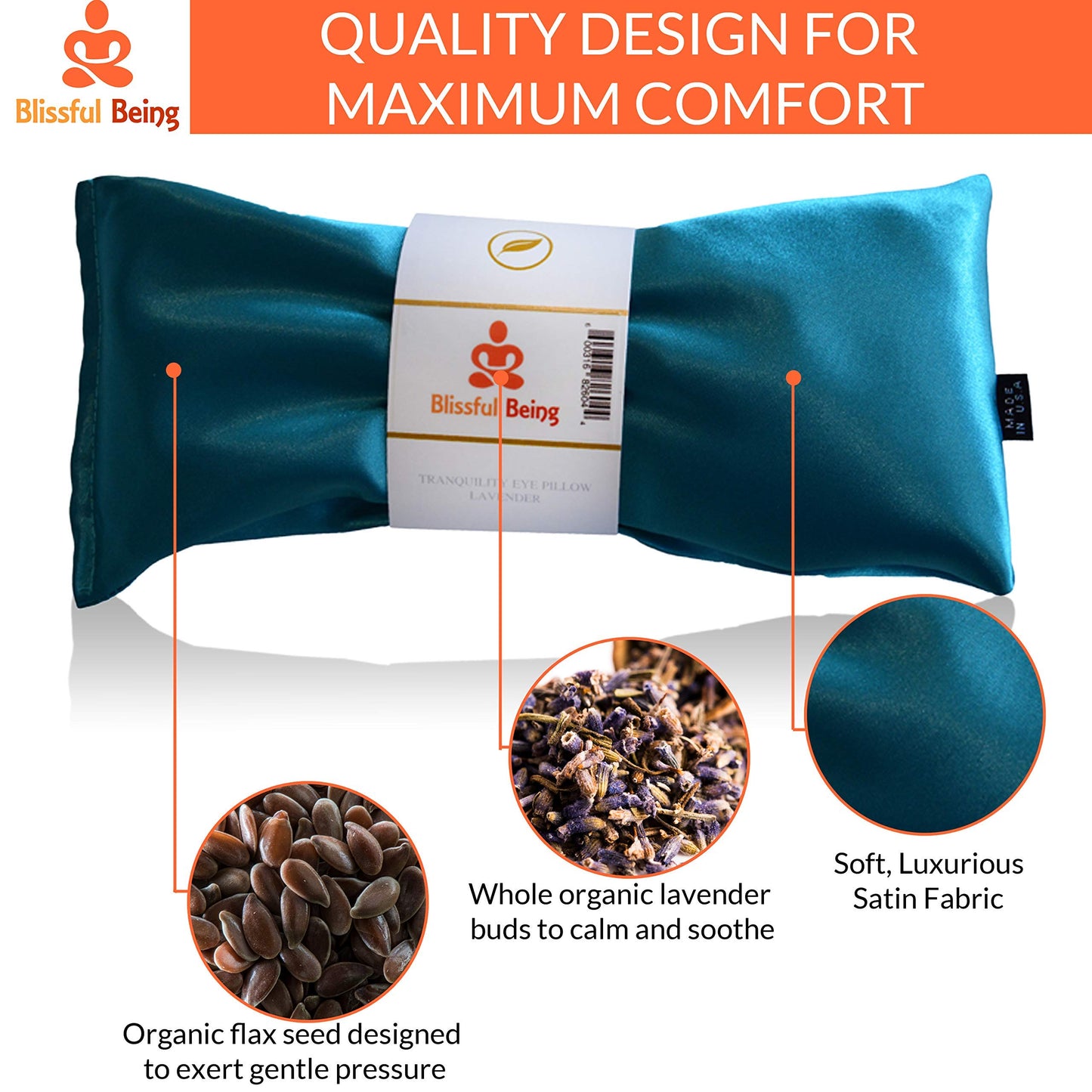 Blissful Being Lavender Eye Pillow with Purple Satin Cover- Hot or Cold Aromatherapy Eye Pillow perfect for Naps, Yoga, Meditation - Natural Relaxation (Aqua with purple cover bundle)