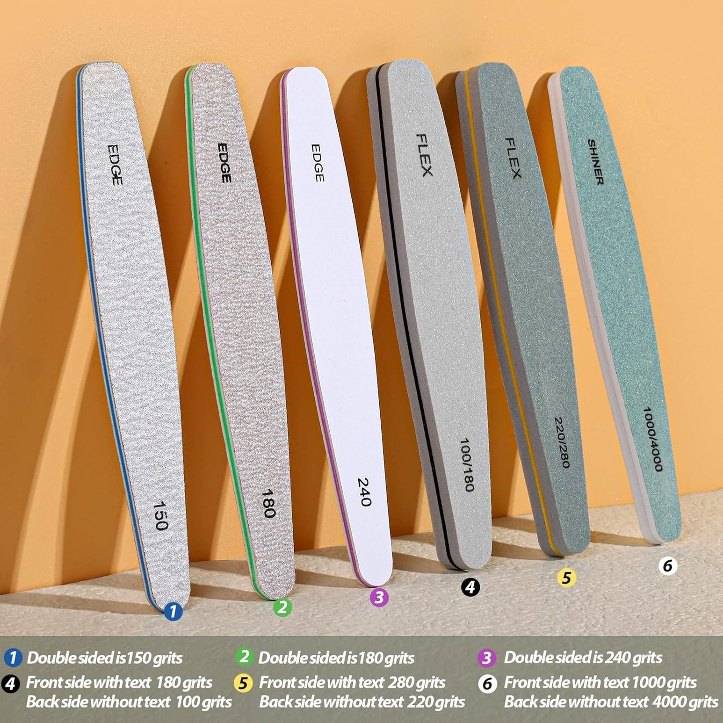 Teenitor Nail File Set - 6 Pcs Emery Boards & Buffers for Natural Nails | 100/180 Grit Nail Care Kit