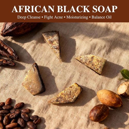 African Black Soap - 100% Pure & Natural | With Raw Shea Butter & Cocoa Pods Ash for Acne & Eczema Treatment - 1 LB (16 oz)
