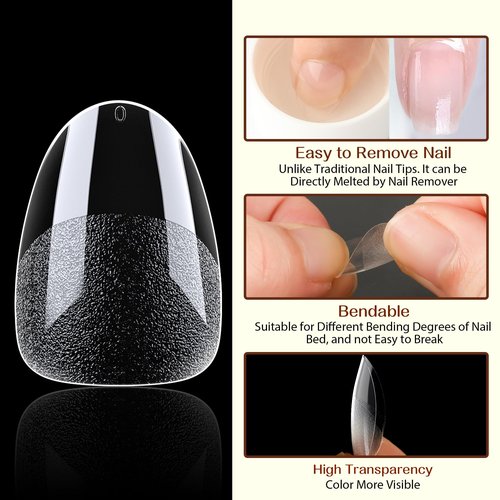 UNA GELLA Extra Short Almond Gel Nail Tips, 216 Pcs Pre-shape XS Almond Nail Tips Full Cover Press On Nails Half Matte Clear Fake Nails For Women Girl DIY Salon At Home 12 Sizes