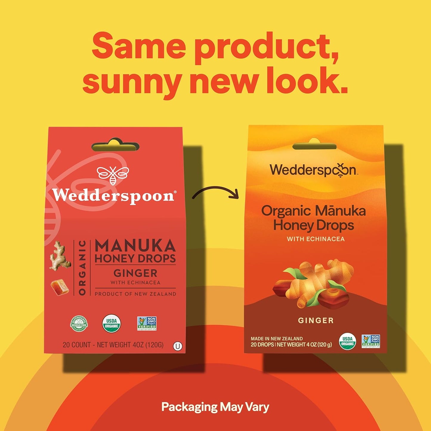 Wedderspoon Organic Manuka Honey Drops - Ginger & Echinacea, 20 Count | USDA Organic Natural Remedy