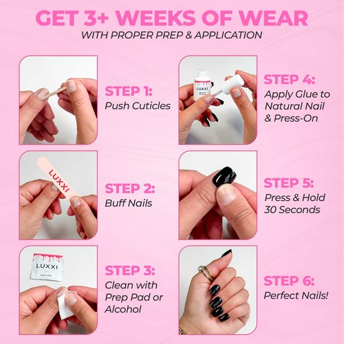 LUXXI Brush On Nail Glue for Press On Nails - Precision Applicator, Quick Air Dry Adhesive for Nail Tips, Artificial & Acrylic, Long Wear Hold, No Uv Lamp Needed | Pink Gel - 0.24oz