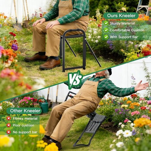 Heavy Duty Garden Kneeler & Seat by [Brand Name] - 400lbs Capacity, Ergonomic Design, Extra Thick Pad & Tool Organizer | Dark Black
