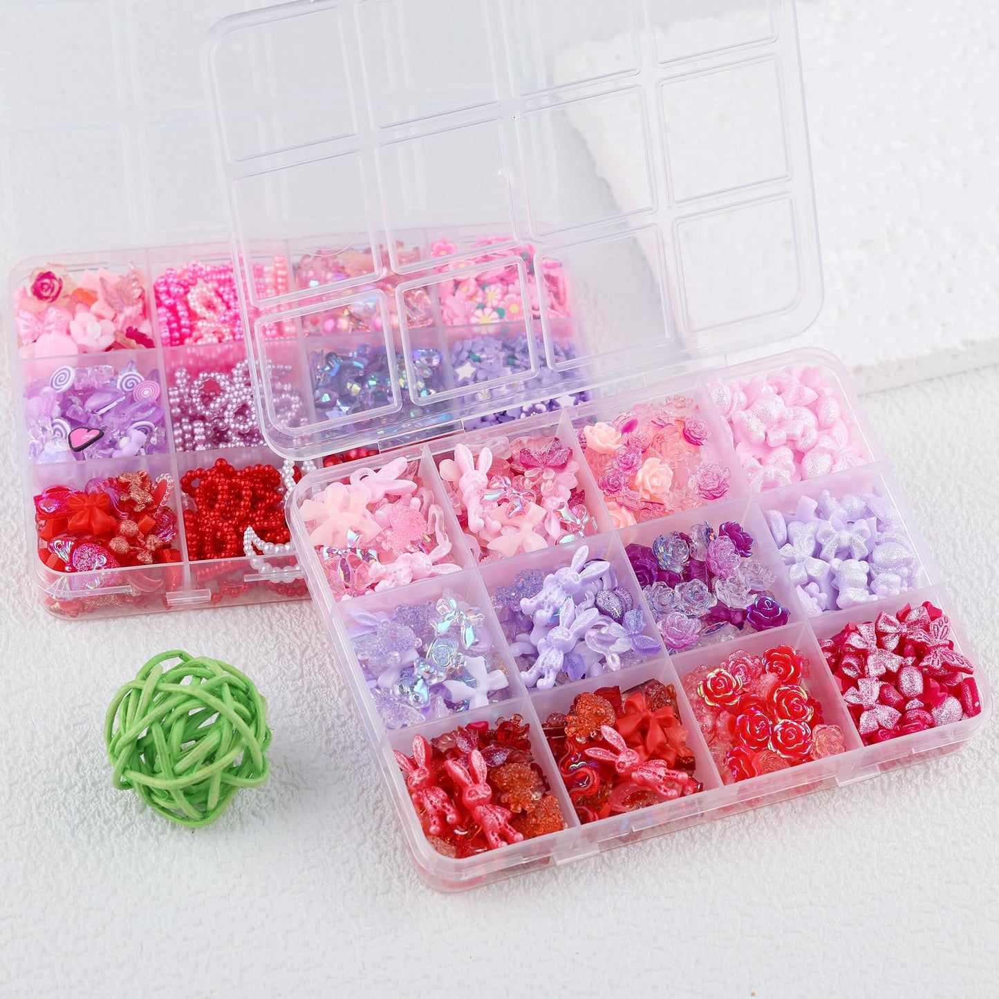 Kikonoke 2050 Pieces 3D Butterfly Rose Flower Bow Rabbit Bear Nail Charms Kit with Nail Art Rhinestones Pearls Crystal Gems Nail Slices for Manicure DIY Crafts Jewelry Accessories (Pink Purple Red)