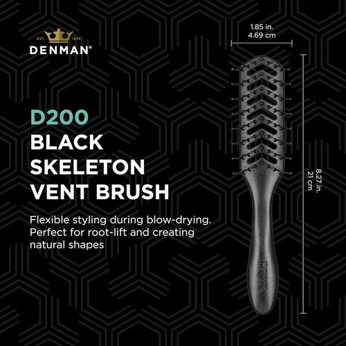 Jack Dean by Denman D200 Flexible Vent Brush - Versatile Styling Tool for All Hair Types (Black)