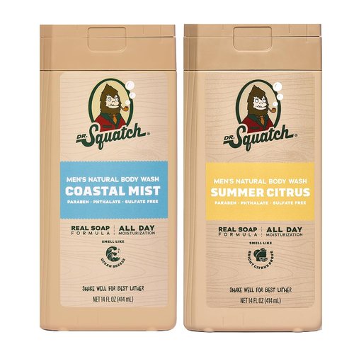 Dr. Squatch Men's Body Wash - Nourishing, Moisturizing Formula | Coastal Mist & Summer Citrus (14 oz, 2-Pack)