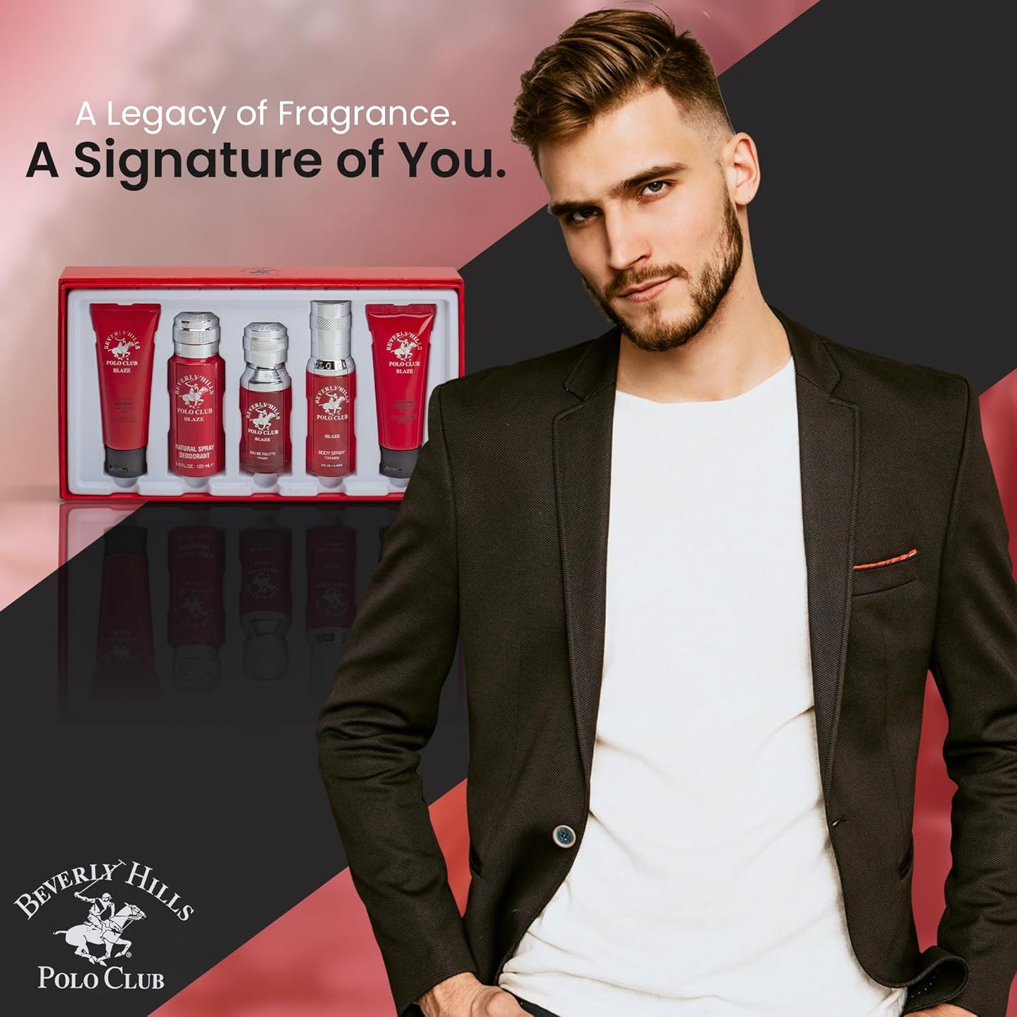 Beverly Hills Polo Club Blaze Men's Cologne Gift Set - 5-Piece Long-Lasting Spicy Woodsy Fragrance Collection