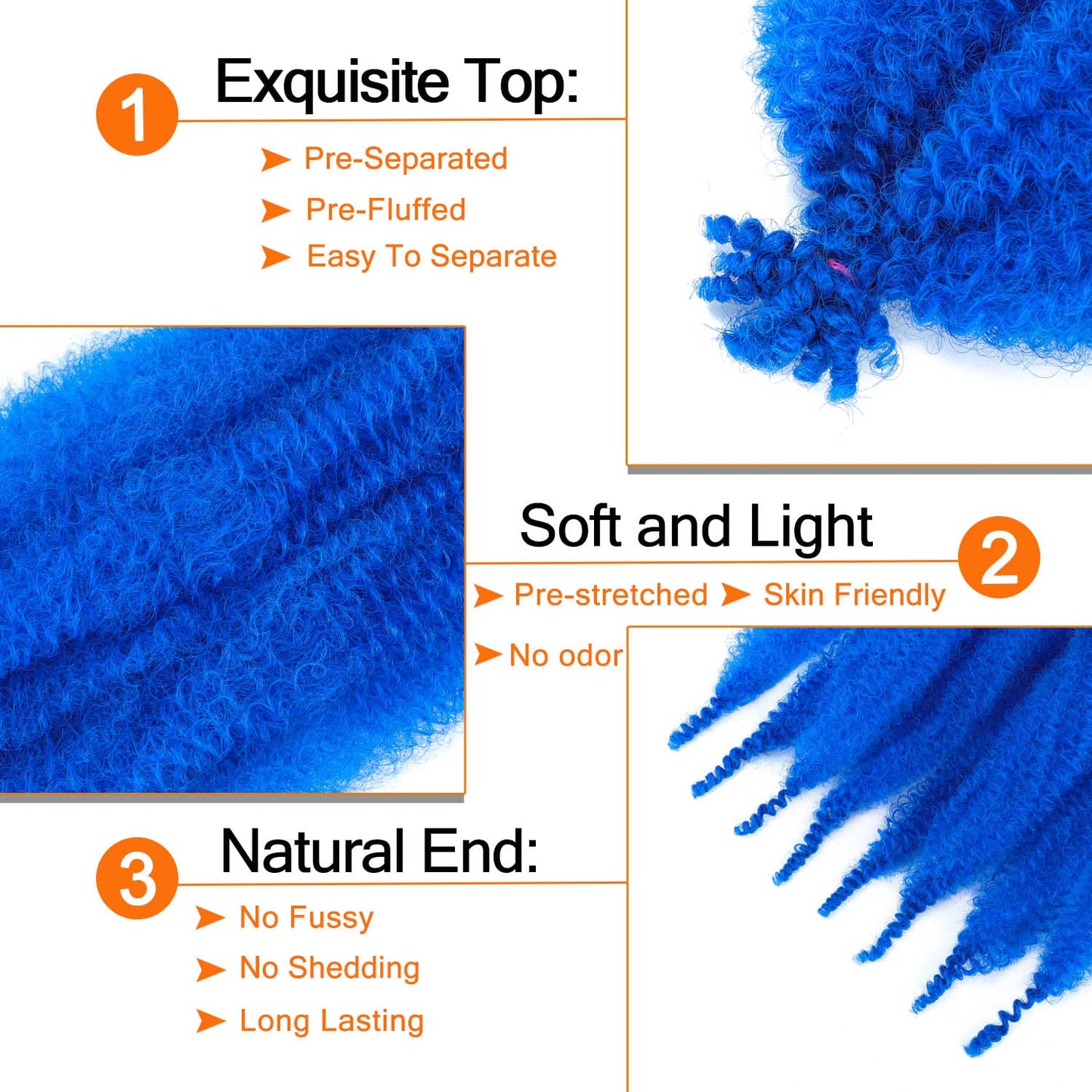 Afro Twist Hair 12 Inch Blue Marley Braids Hair Afro Kinky Curly Hair Extensions for Faux Locs (12 Inch (Pack of 3), Blue#)