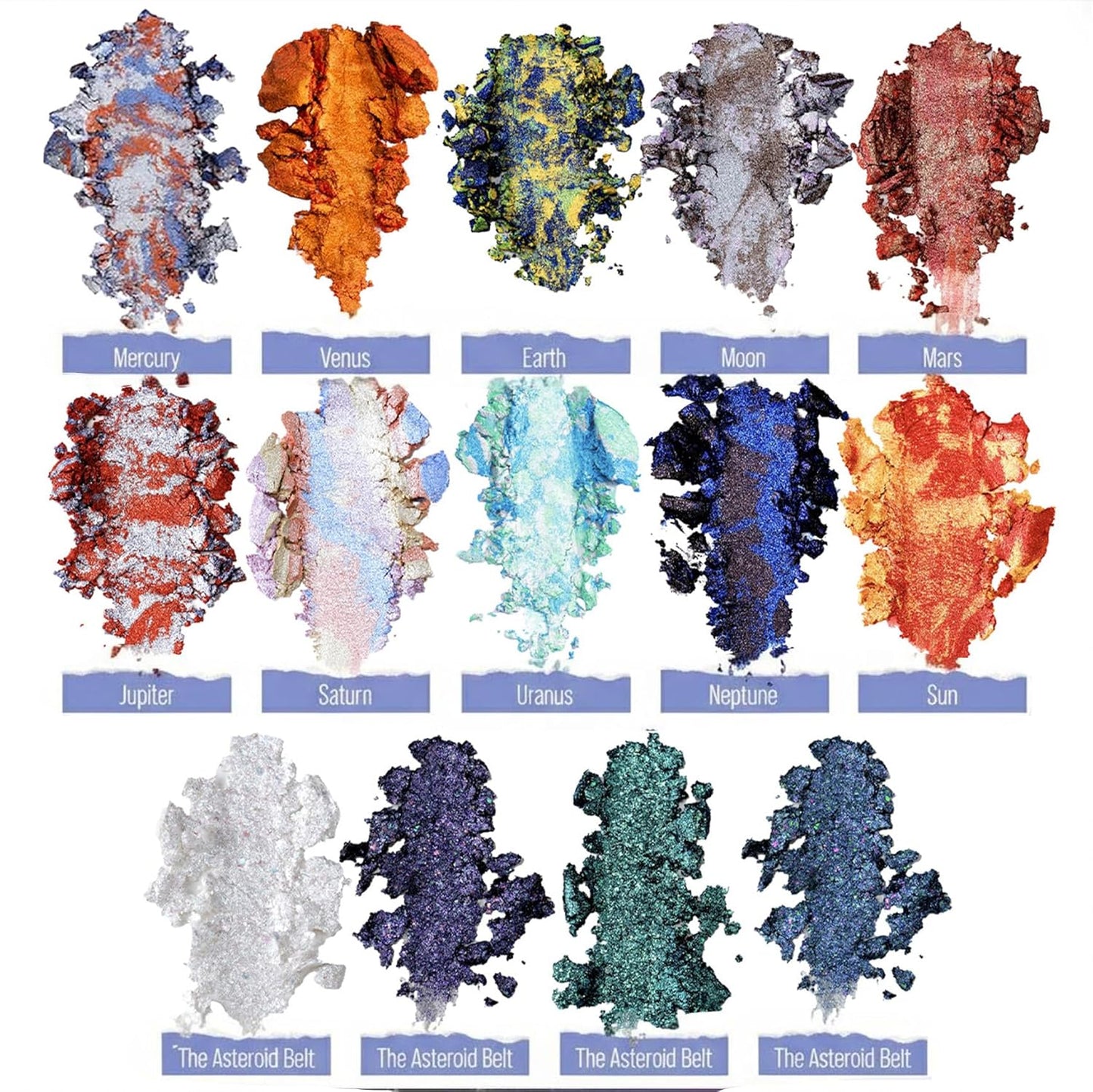 Galactic Assemble Eyeshadow Palette - 14 High-Pigment Shimmer & Metallic Shades | Solar System Design
