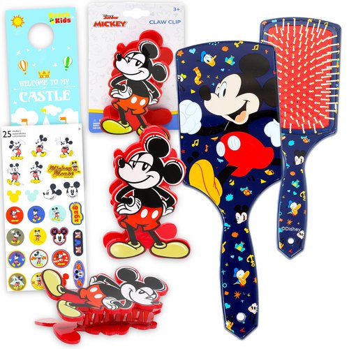 Mickey Mouse Hair Accessories Set - Paddle Brush, Claw Clip & Stickers for Kids | Perfect for Girls