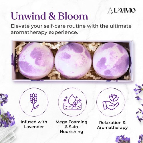 Lavender Bath Bombs by [Brand Name] - Mega Foaming, Moisturizing Relaxation | 3 x 100g Gift Set with Shea Butter & Essential Oils