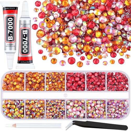 3500 PCS Flatback Rhinestones for Crafting and 2PCS B7000 Glue (Pack 5), 1 Box of 3/4/5mm Colorful Resin Rhinestones Gems Charms for Bedazzling DIY Crafts Fabric Clothing Tumblers Shoes Nail Art