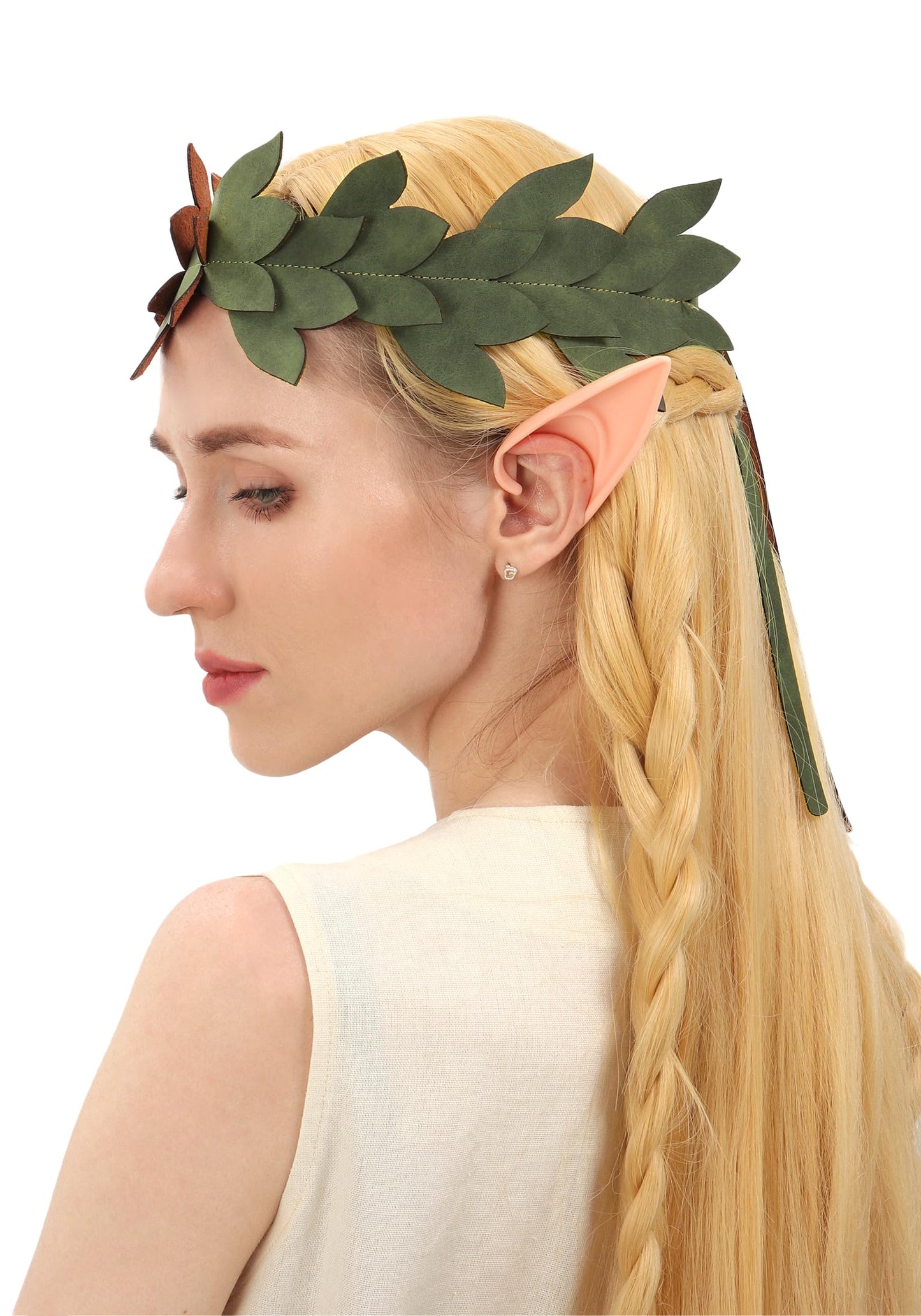 KUOIN Medieval Leaf Crown Headband for Women, Woodland Fairy Elf Faux Leather Tiara Wreath Laurel (Green)