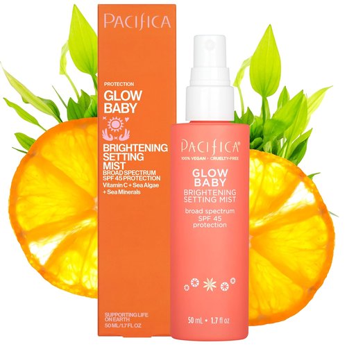 Pacifica Glow Baby Brightening Setting Spray - SPF 45 UVA/UVB Protection | Vegan Facial Mist, 1.7 fl oz