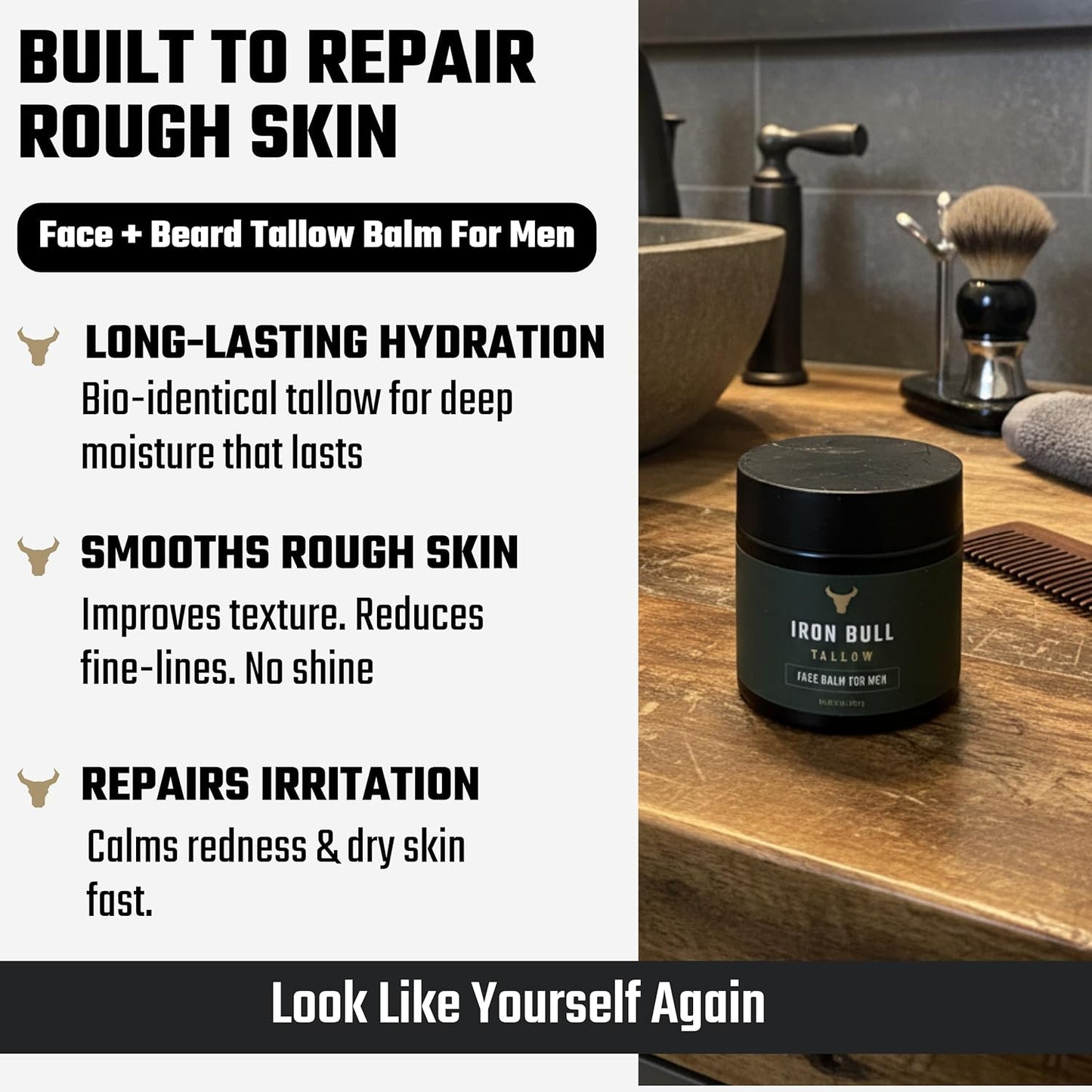 Iron Bull Beef Tallow Face Moisturizer - Anti-Wrinkle & Hydrating for All Skin Types | 2 oz