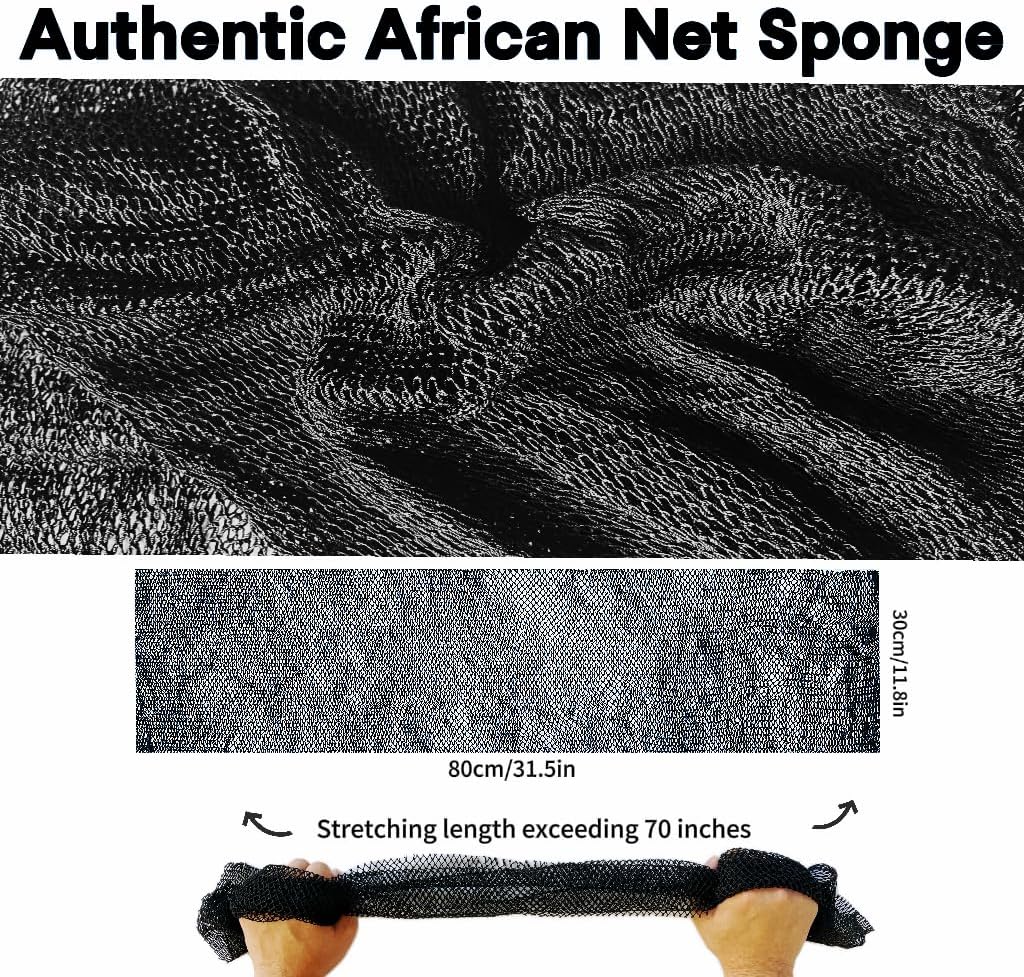 SPMKTBOZAI African Net Sponge - Authentic Exfoliating Bath Scrubber | Black, Real African Net Design
