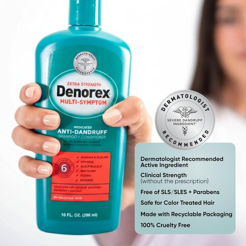 Denorex Extra Strength Anti-Dandruff Shampoo & Conditioner - 3% Salicylic Acid, 10oz | Relieves Dandruff & Dermatitis