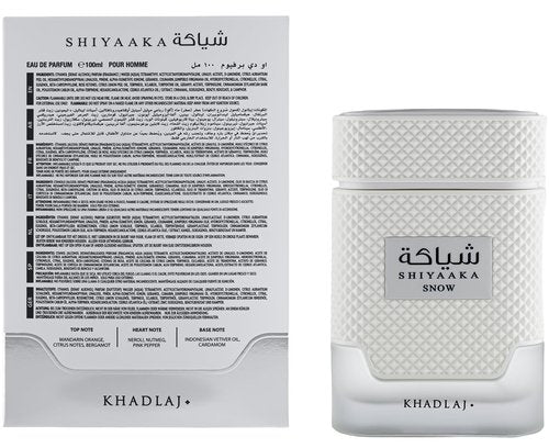 Khadlaj Shiyaaka Snow – Citrusy, Woody, Spicy, Aromatic – Eau De Parfum Spray-Long-Lasting Fragrance for Men, 3.4 Ounce / 100 ml