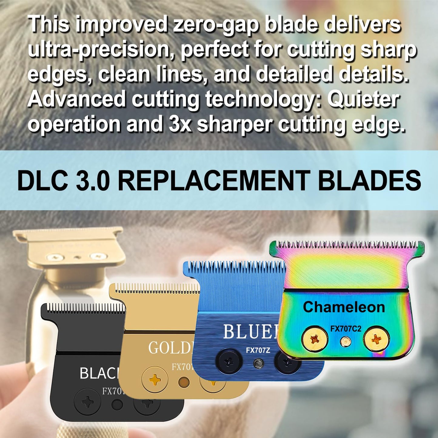 TRAH FX707B Replacement Blades - Black DLC Compatible with BaByliss Barberology FX787 & FX726 Trimmers
