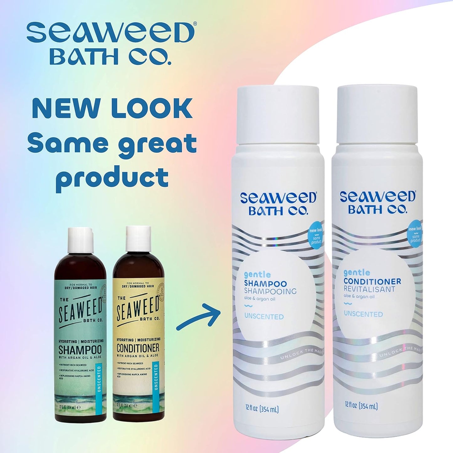 Seaweed Bath Co. Gentle Shampoo & Conditioner Set - Unscented Nourishing Hair Care with Hyaluronic Acid & Aloe - 12 oz (Pack of 2)