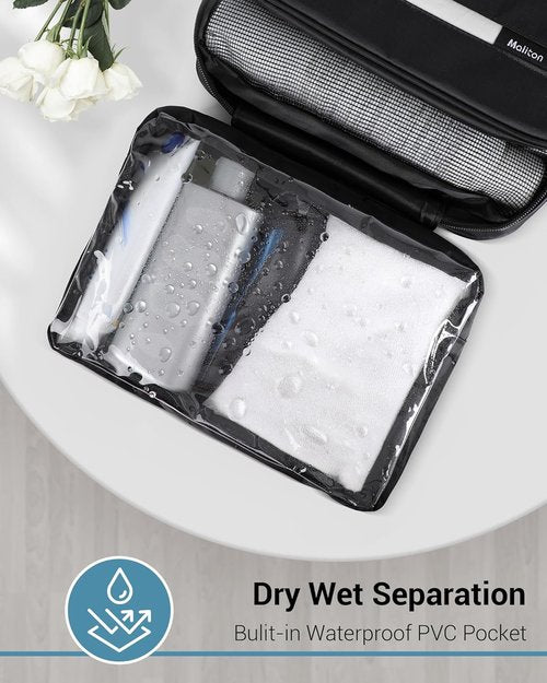 Maliton Toiletry Bag - Waterproof Travel Organizer for Men & Women | 4 Compartments, Large Size (Black)